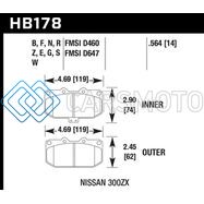 HAWK PERFORMANCE HB178E.564 06-07 WRX / 89-96 NISSAN 300ZX / 89-93 SKYLINE GT-R BLUE 9012 FRONT RACE PADS