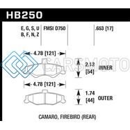 HAWK PERFORMANCE HB250F.653 98-02 CHEVROLET CAMARO 5.7L/3.8L / 98-02 PONTIAC FIREBIRD 5.7L/3.8L  HPS STREET REAR BRAKE PADS