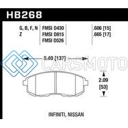 HAWK PERFORMANCE HB268F.665 03-04 G35/03-05 G35X/ 02-05 350Z W/O BREMBO HPS STREET FRONT BRAKE PADS