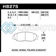 HAWK PERFORMANCE HB275F.620 98-00 CIVIC COUPE SI/01-06 CIVIC DX/EX/GX/HX/LX (NON HATCHBACK) HPS STREET FRONT BRAKE PADS