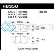 HAWK PERFORMANCE HB350F.496 90-01 ACURA INTEGRA (EXCL TYPE R) / 98-00 CIVIC COUPE SI HPS STREET REAR BRAKE PADS