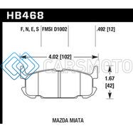 HAWK PERFORMANCE HB468E.492 03-05 MIATA W/ SPORT SUSPENSION BLUE 9012 RACE REAR BRAKE PADS D1002