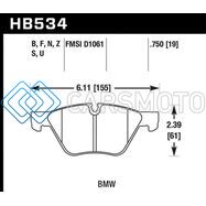 HAWK PERFORMANCE HB534F.750 09-11 BMW Z4 / 04-05 525I / 08-11 128I / 06 325I/325XI / 07 328I/328XI HPS STREET FRONT BRAKE P