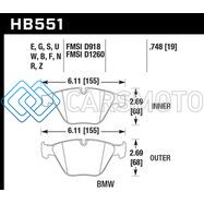 HAWK PERFORMANCE HB551F.748 07-09 BMW 335D/335I/335XI / 08-09 328I/M3 HPS STREET FRONT BRAKE PADS