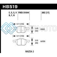 HAWK PERFORMANCE HB519F.682 HPS 08-09 MAZDA 3 / FORD/ VOLVO HPS STREET FRONT BRAKE PADS