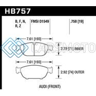HAWK PERFORMANCE HB757B.758 AUDI 2013 A5 QUATTRO / 12-16 A6 QUATTRO/A7 QUATTRO/A8 QUATTRO HPS 5.0 FRONT BRAKE PADS