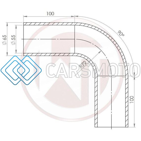 WAGNER TUNING 001004155 55MM 90 DEG BEND BLACK SILICONE HOSE