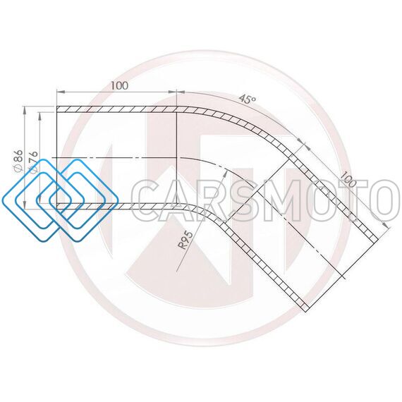 WAGNER TUNING 001004161 76MM SILICONE HOSE 45 DEG BEND BLACK SILICONE HOSE