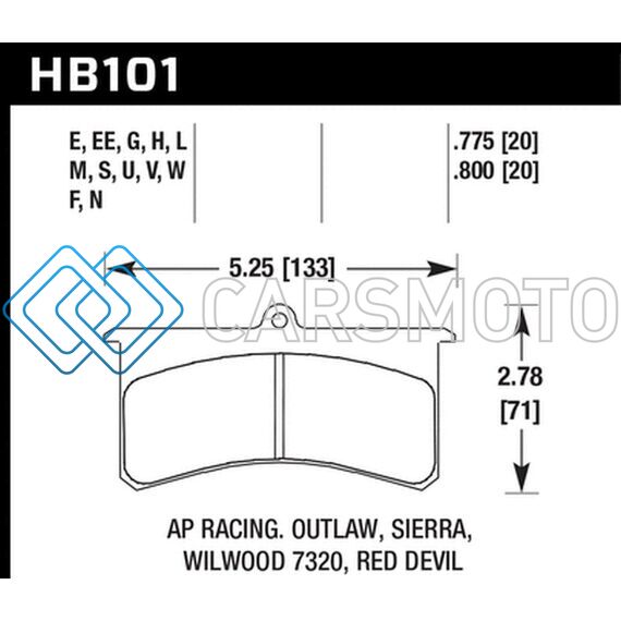 HAWK PERFORMANCE HB101W.800 WILWOOD SL AP RACING OUTLAW .8 INCH SUPER-LITE BRAKE PAD SET