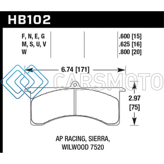 HAWK PERFORMANCE HB102W.600 STOPTECH AP RACING 6 DTC-30 RACE BRAKE PADS