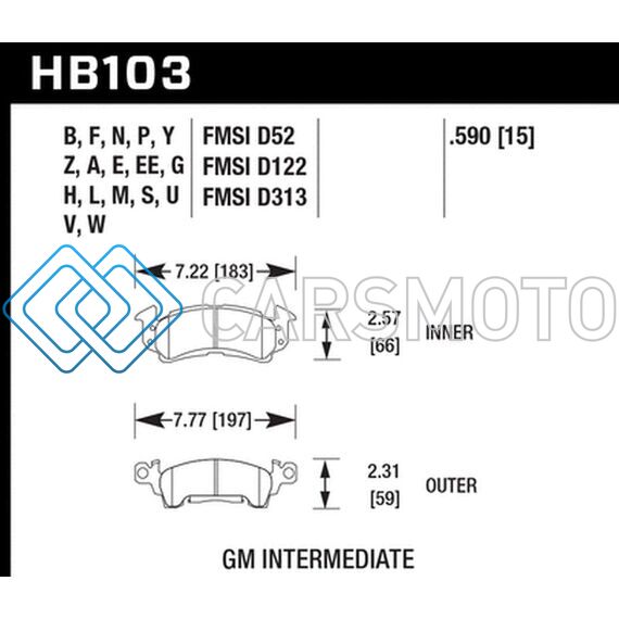 HAWK PERFORMANCE HB103P.590 76-77 CHEVROLET CAMARO LT / 72 CAMARO Z28 / 69-81 CAMARO SUPER DUTY STREET FRONT BRAKE PADS
