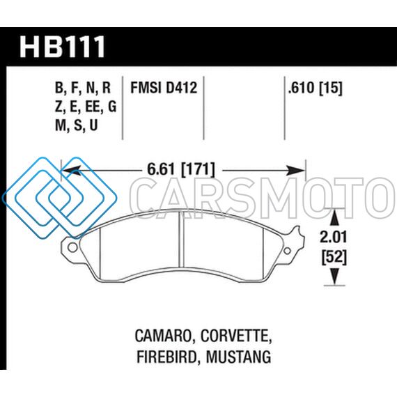 HAWK PERFORMANCE HB111F.610 94-04 MUSTANG COBRA / 88-95 CORVETTE 5.7L / 88-92 CAMARO W/ HVY DUTY BRAKES FRONT HPS STREET BR