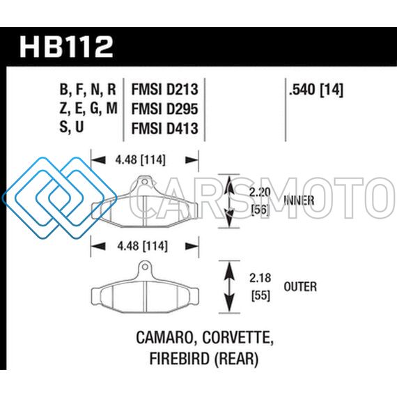 HAWK PERFORMANCE HB112G.540 85-97 CHEVROLET CAMARO W/REAR DISC BRAKES/84-96 CHEVROLET CORVETTE DTC-60 RACE REAR BRAKE PADS