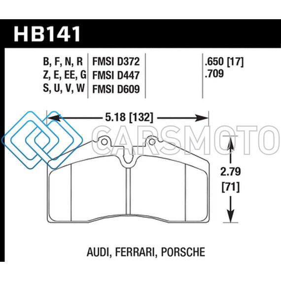 HAWK PERFORMANCE HB141E.650 94-96 FERRARI 456GT REAR / 91-94 PORSCHE 911 REAR / 94-98 PORSCHE 911 FRONT / 86-91 PORSCHE 928