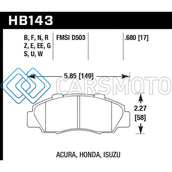 HAWK PERFORMANCE HB143N.680 97-01 HONDA PRELUDE HP+ STREET FRONT BRAKE PADS