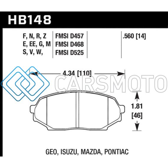 HAWK PERFORMANCE HB148E.560 89-93 MIATA BLUE 9012 RACE FRONT BRAKE PADS D525
