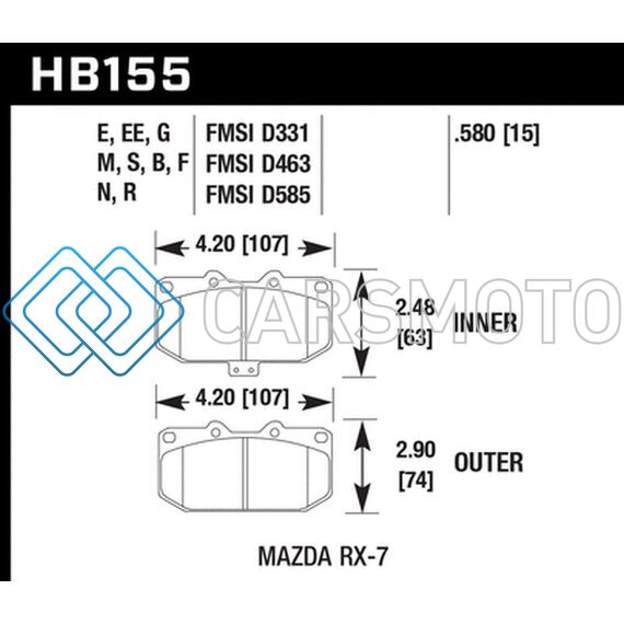 HAWK PERFORMANCE HB155S.580 90 MAZDA RX-7 GXL/U  / 86-91 & 93-95 RX-7 HT-10 RACE FRONT BRAKE PADS