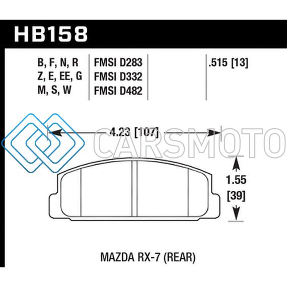HAWK PERFORMANCE HB158E.515 84-91 MAZDA RX-7 / 03-05 MAZDA 6 BLUE 9012 RACE REAR BRAKE PADS