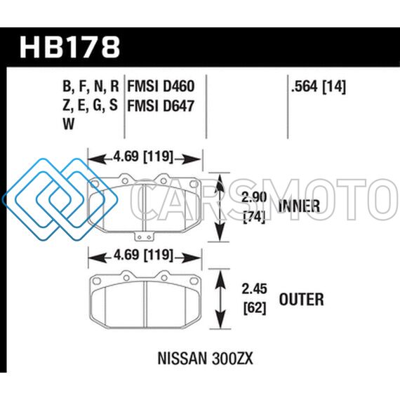 HAWK PERFORMANCE HB178F.564 06-07 WRX / 89-96 NISSAN 300ZX / 89-93 SKYLINE GT-R HPS STREET FRONT BRAKE PADS
