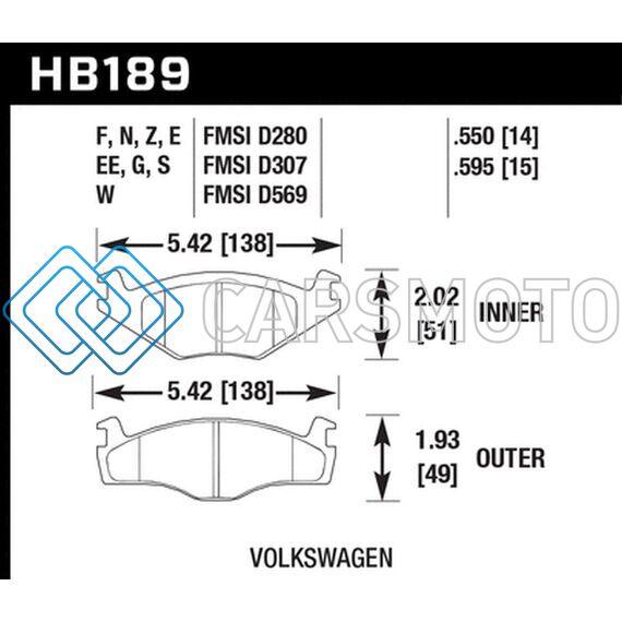 HAWK PERFORMANCE HB189G.595 79-84 VOLSWAGEN RABBIT / 85-90 VOLKSWAGEN CABRIOLET DTC-60 RACE FRONT BRAKE PADS