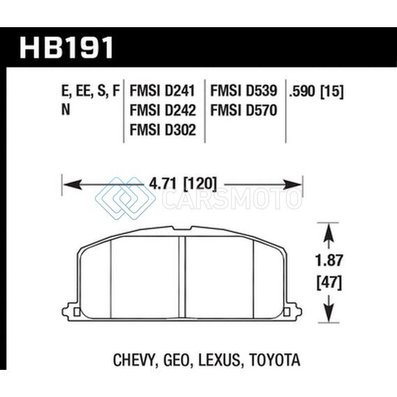 HAWK PERFORMANCE HB191E.590 86-88 CHEVY NOVA / 90-92 GEO PRIZM GSI / 90-92 PRIZM LSI / TOYOTA (VARIOUS) RACE FRONT BRAKE PA