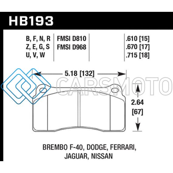 HAWK PERFORMANCE HB193Z.670 09-11 NISSAN GT-R PERFORMANCE CERAMIC STREET REAR BRAKE PADS