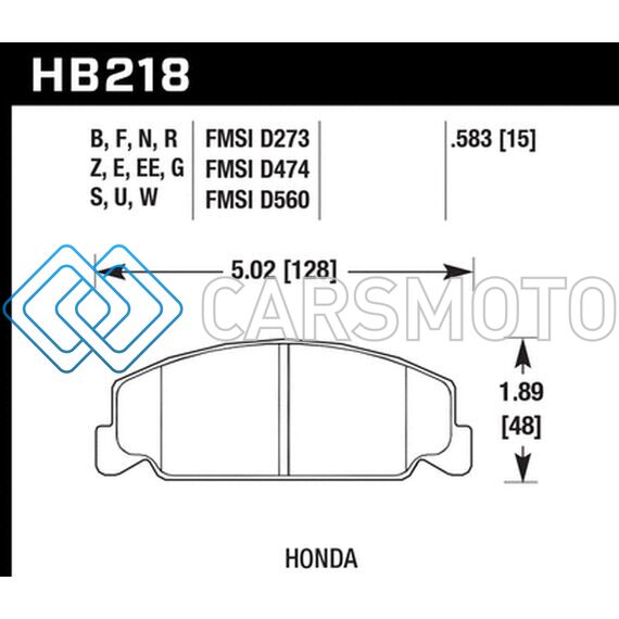 HAWK PERFORMANCE HB218F.583 88-89 CIVIC SI / 92-00 CIVIC CX / 88-00 DX / 98-00 GX HPS STREET  FRONT BRAKE PADS