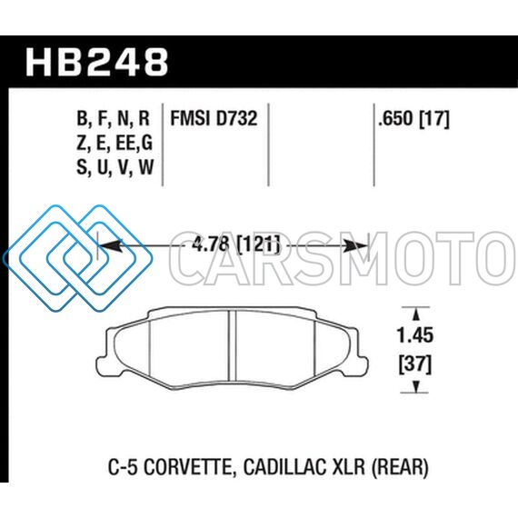 HAWK PERFORMANCE HB248G.650 04-09 CADILLAC XLR / 97-11 CHEVROLET CORVETTE DTC-60 RACE REAR BRAKE PADS