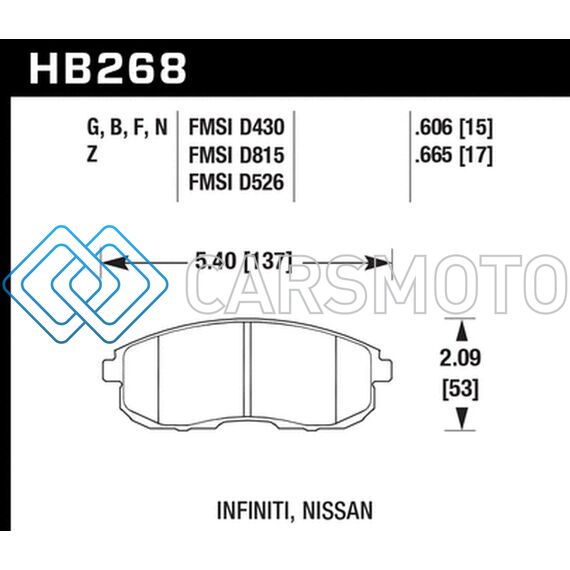 HAWK PERFORMANCE HB268F.665 03-04 G35/03-05 G35X/ 02-05 350Z W/O BREMBO HPS STREET FRONT BRAKE PADS