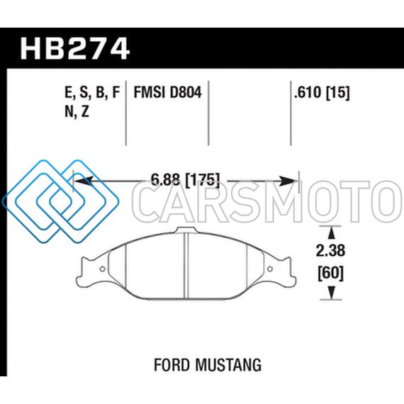 HAWK PERFORMANCE HB274F.610 99-04 FORD MUSTANG BASE/GT HPS STREET FRONT BRAKE PADS