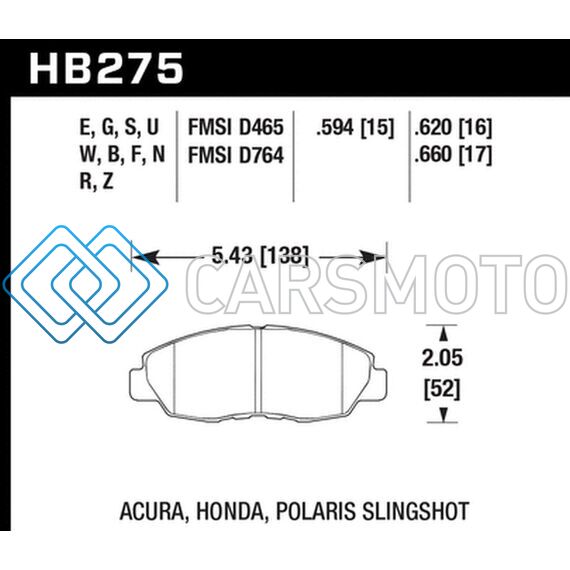 HAWK PERFORMANCE HB275F.620 98-00 CIVIC COUPE SI/01-06 CIVIC DX/EX/GX/HX/LX (NON HATCHBACK) HPS STREET FRONT BRAKE PADS