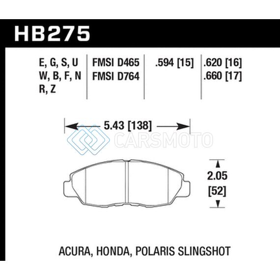 HAWK PERFORMANCE HB275G.620 97-99 ACURA CL / 93-02 HONDA ACCORD COUPE DX/EX/LX/96-10 CIVIC COUPE EX DTC-60 RACE BRAKE PADS