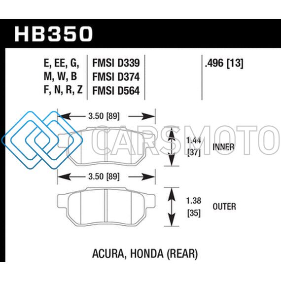 HAWK PERFORMANCE HB350F.496 90-01 ACURA INTEGRA (EXCL TYPE R) / 98-00 CIVIC COUPE SI HPS STREET REAR BRAKE PADS