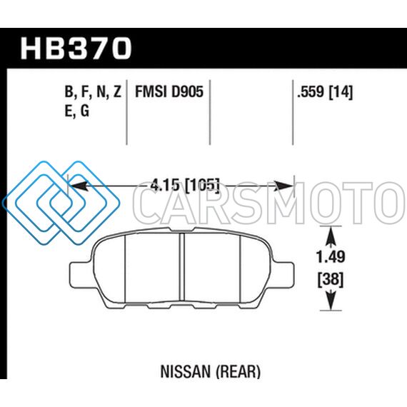 HAWK PERFORMANCE HB370F.559 03-07 350Z / G35 / G35X W/O BREMBO HPS STREET REAR BRAKE PADS