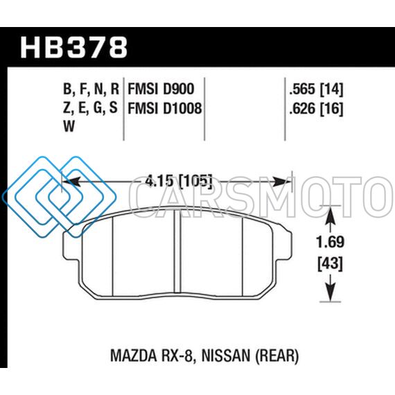 HAWK PERFORMANCE HB378E.565 03-07 RX8 BLUE RACE REAR BRAKE PADS D1008