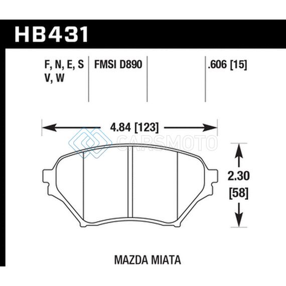 HAWK PERFORMANCE HB431N.606 01-05 MIATA W/ SPORT SUSPENSION HP+ STREET FRONT BRAKE PADS D890