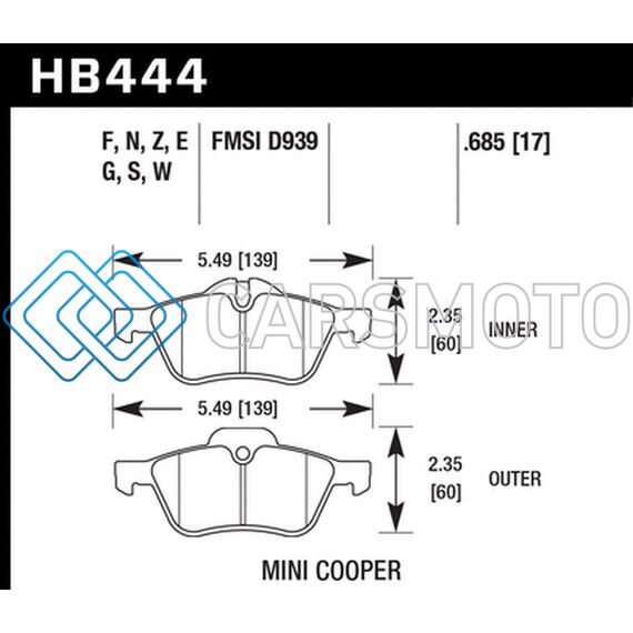 HAWK PERFORMANCE HB444N.685 02-06 MINI COOPER / COOPER S HP+  STREET FRONT BRAKE PADS