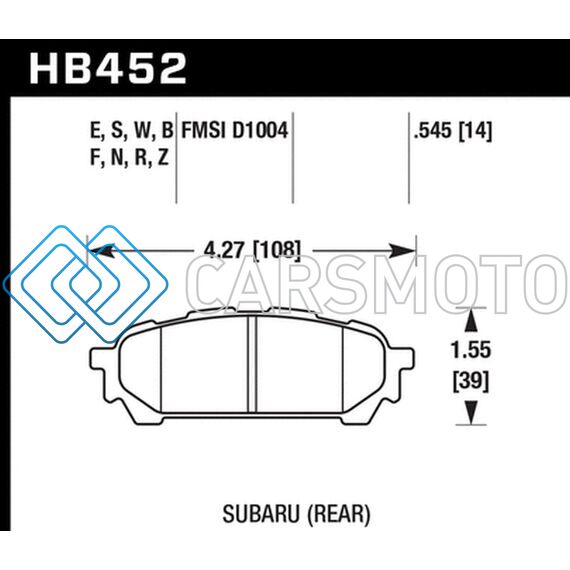 HAWK PERFORMANCE HB452N.545 03-05 WRX D1004 HP+ STREET REAR BRAKE PADS