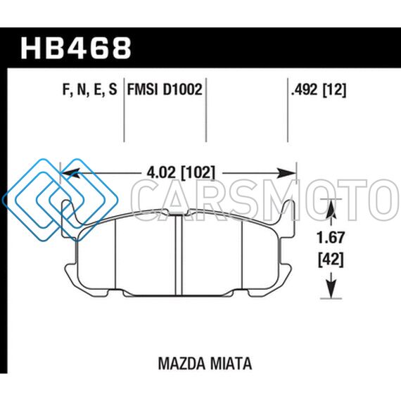 HAWK PERFORMANCE HB468E.492 03-05 MIATA W/ SPORT SUSPENSION BLUE 9012 RACE REAR BRAKE PADS D1002