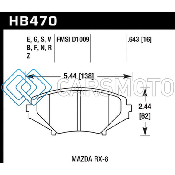 HAWK PERFORMANCE HB470N.643 04-09 RX8 HP+ STREET FRONT BRAKE PADS (D1009)