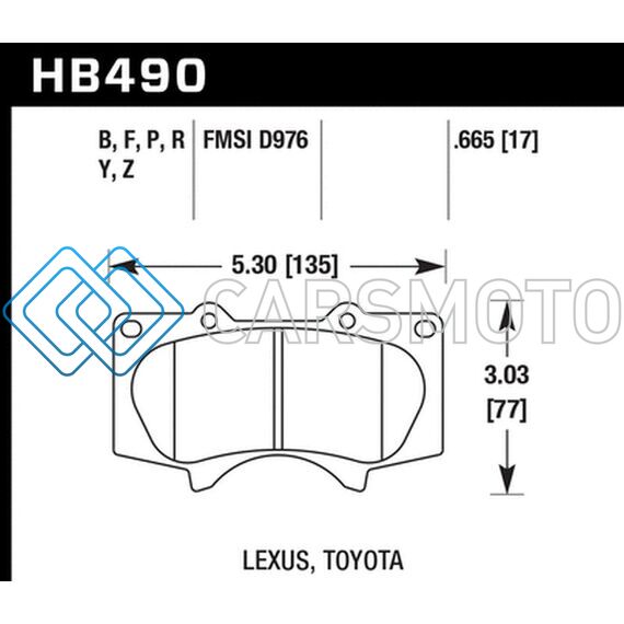 HAWK PERFORMANCE HB490Y.665 10 LEXUS GX460 / 03-09 LEXUS GX470 / 04-10 4RUNNER 4.0L/4.7L / 07-10 FJ CRUISER 4.0L / 03-07 SE