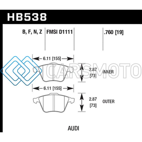 HAWK PERFORMANCE HB538F.760 09 AUDI A4 CABRIOLET / 05-07 A4 / 05-09 A4 QUATTRO / 06-09 A6 / 08 VW R32 HPS FRONT BRAKE PADS