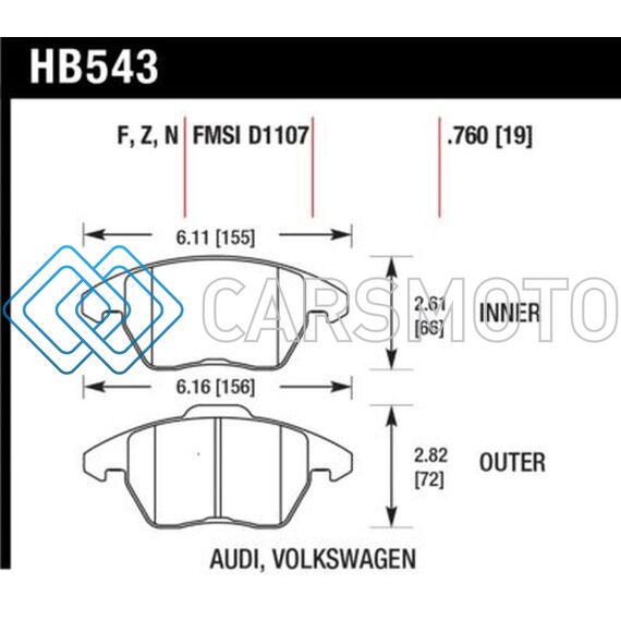HAWK PERFORMANCE HB543Z.760 AUDI A3 QUATTRO / VW EOS / GOLF / JETTA / PASSAT / RABBIT PERFORMANCE CERAMIC FRONT BRAKE PADS
