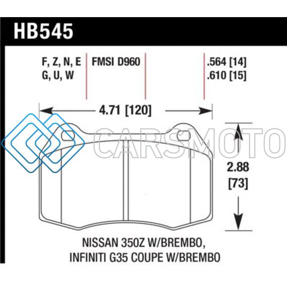 HAWK PERFORMANCE HB545N.564 03-07 G35/350Z W/ BREMBO HP+ STREET FRONT BRAKE PADS