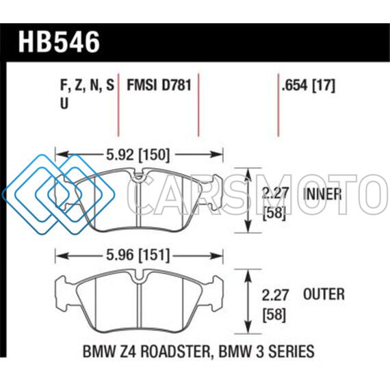 HAWK PERFORMANCE HB546B.654 08 BMW Z4 3.0L HPS 5.0 FRONT BRAKE PADS