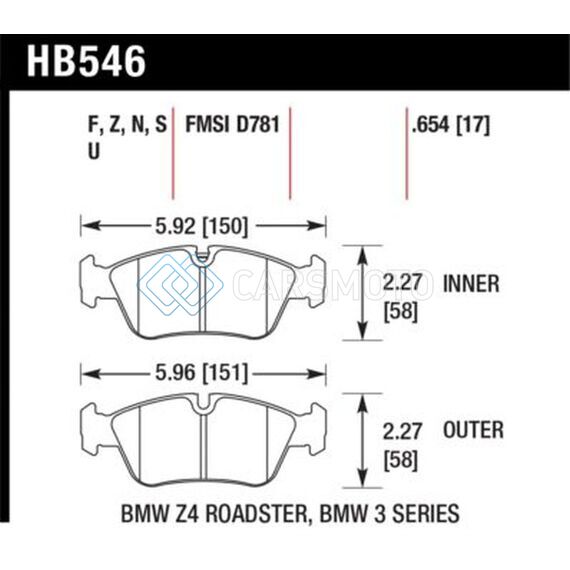 HAWK PERFORMANCE HB546N.654 HP+ STREET BRAKE PADS