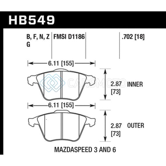 HAWK PERFORMANCE HB549F.702 07-08 MAZDASPEED3/06-07 MAZDASPEED6 HPS STREET FRONT BRAKE PADS