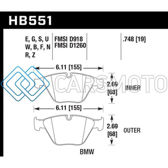 HAWK PERFORMANCE HB551F.748 07-09 BMW 335D/335I/335XI / 08-09 328I/M3 HPS STREET FRONT BRAKE PADS