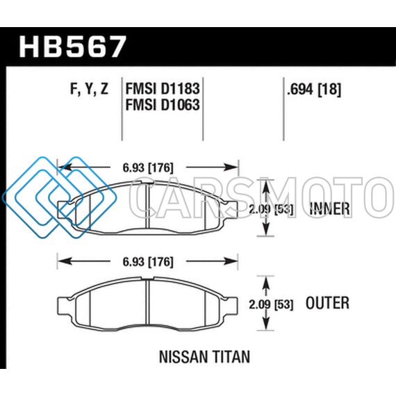 HAWK PERFORMANCE HB567Y.694 04-06 INFINITI QX56 / 05-06 ARMADA / 04 PATHFINDER / 04-07 TITAN LTS STREET FRONT BRAKE PADS