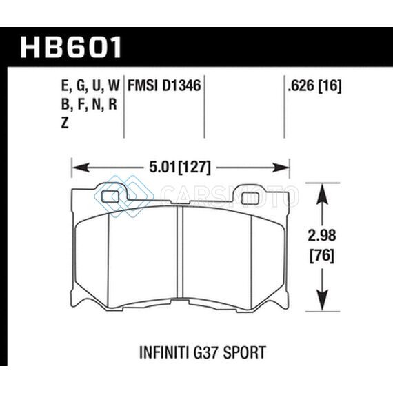 HAWK PERFORMANCE HB601W.626 10-12 INFINITI FX50 / 09-12 G37 / 09-13 NISSAN 370Z DTC-30 RACE FRONT BRAKE PADS